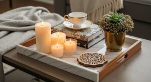 Decorative tray organizing small items stylishly