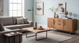 Mix of wood and metal finishes in home decor