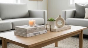 Minimal coffee table styling with simple decor items