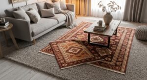 Layered rugs creating depth and texture in a room