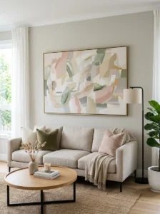 Oversized artwork creating focal point on wall