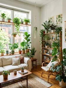 Indoor plants softening apartment interior