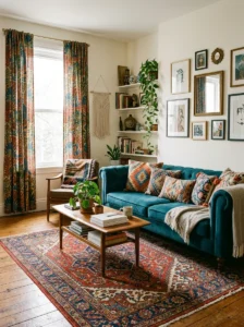 Layered patterns in modern eclectic apartment decor