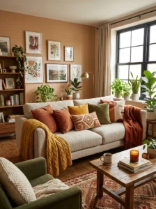 Warm color accents in apartment decor