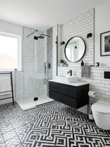 Black and white bathroom with bold contrast