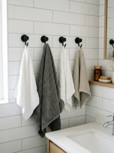 Wall hooks providing space-saving towel storage