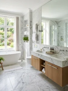 White marble bathroom with elegant timeless design