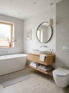 Neutral color bathroom with calm and timeless style