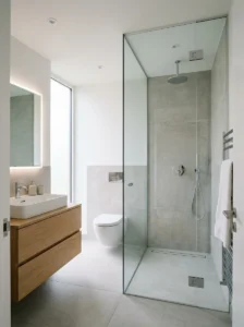 Frameless glass shower with modern clean style