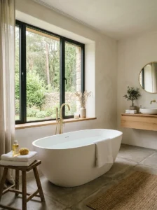 Freestanding bathtub creating a focal point in bathroom