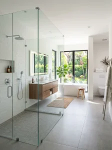 Glass shower making bathroom look more open