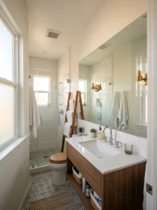 Large mirror making small bathroom feel bigger