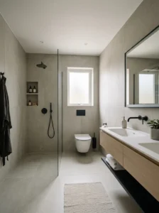 Simple tile pattern in modern bathroom