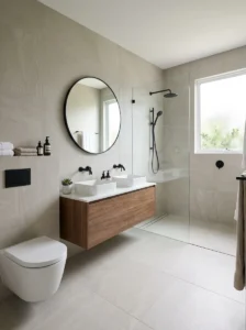 Simple tile pattern in modern bathroom