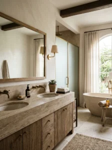 Natural stone bathroom elements with textured finish