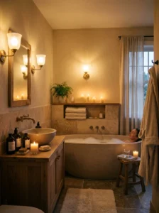 Soft lighting creating cozy bathroom ambiance