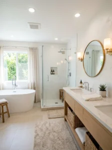 Light colors making small bathroom look bigger
