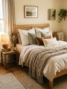 Soft throw blanket adding warmth to bedroom