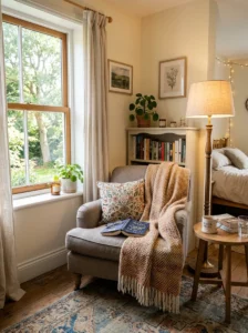 Cozy reading corner inside bedroom