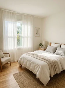 Cotton curtains allowing soft natural light