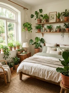 Indoor plants adding natural touch to bedroom