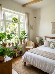 Indoor plants bringing freshness to bedroom
