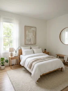 Light simple walls creating calm bedroom