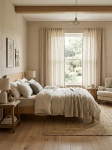 Natural fabric curtains softening bedroom light