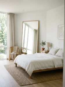 Mirror making bedroom feel larger and brighter