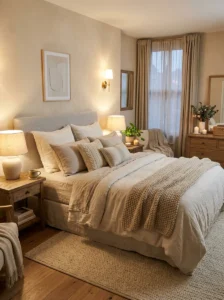 Minimal bedroom with soft textures