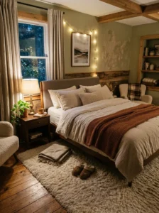 Plush rug adding comfort to bedroom floor