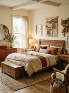 Wooden elements adding warmth to bedroom