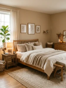 Beige bedroom walls creating a warm cozy atmosphere