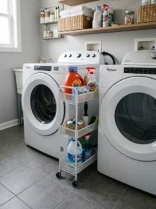 Slim rolling cart in small laundry space