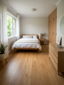 Clutter-free bedroom floor for peaceful look