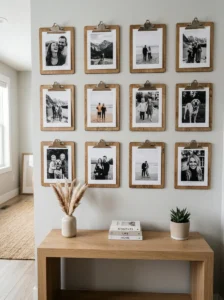 Clipboard wall used for displaying photos creatively