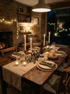 Simple dining setup with warm decor