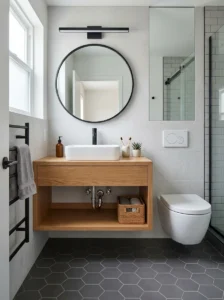 Floating vanity making bathroom feel more spacious