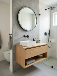 Floating vanity saving space in small bathroom