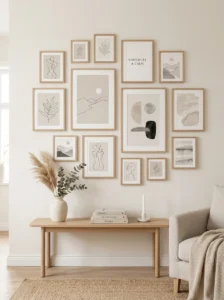 Minimal gallery wall with neutral art prints