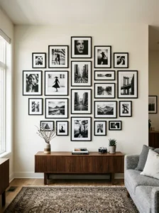 Black and white photography wall art display