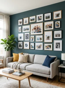 Gallery wall with multiple photo frames arranged beautifully