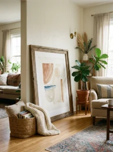 Leaning frame wall art for casual decor