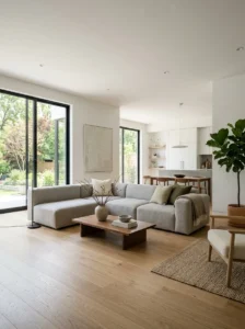 modern living room with low profile furniture and sleek design