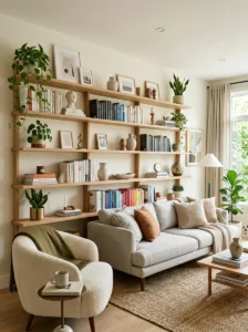 Open shelving living room