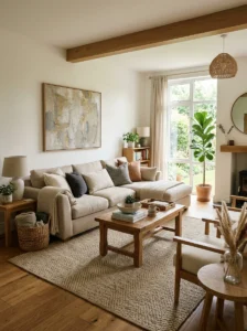 Light neutral living room with cozy textures