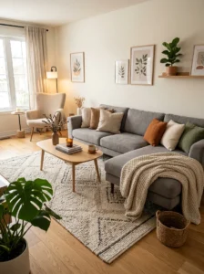 Rug defining space in living room