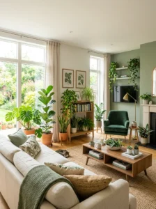 contemporary living room with indoor plants for fresh look