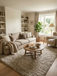 Plush rug adding comfort underfoot in living room