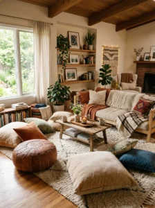Floor cushions adding cozy seating option